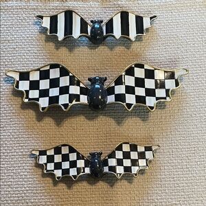 MacKenzie-Childs Set Of 3 1 Large and 2 Mini Black and White Checkered Bat Decor